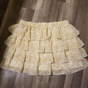 Y2k Mysty Woman Tiered Ruffled Line Mini Skirt Floral Calico Print Pink Yellow M